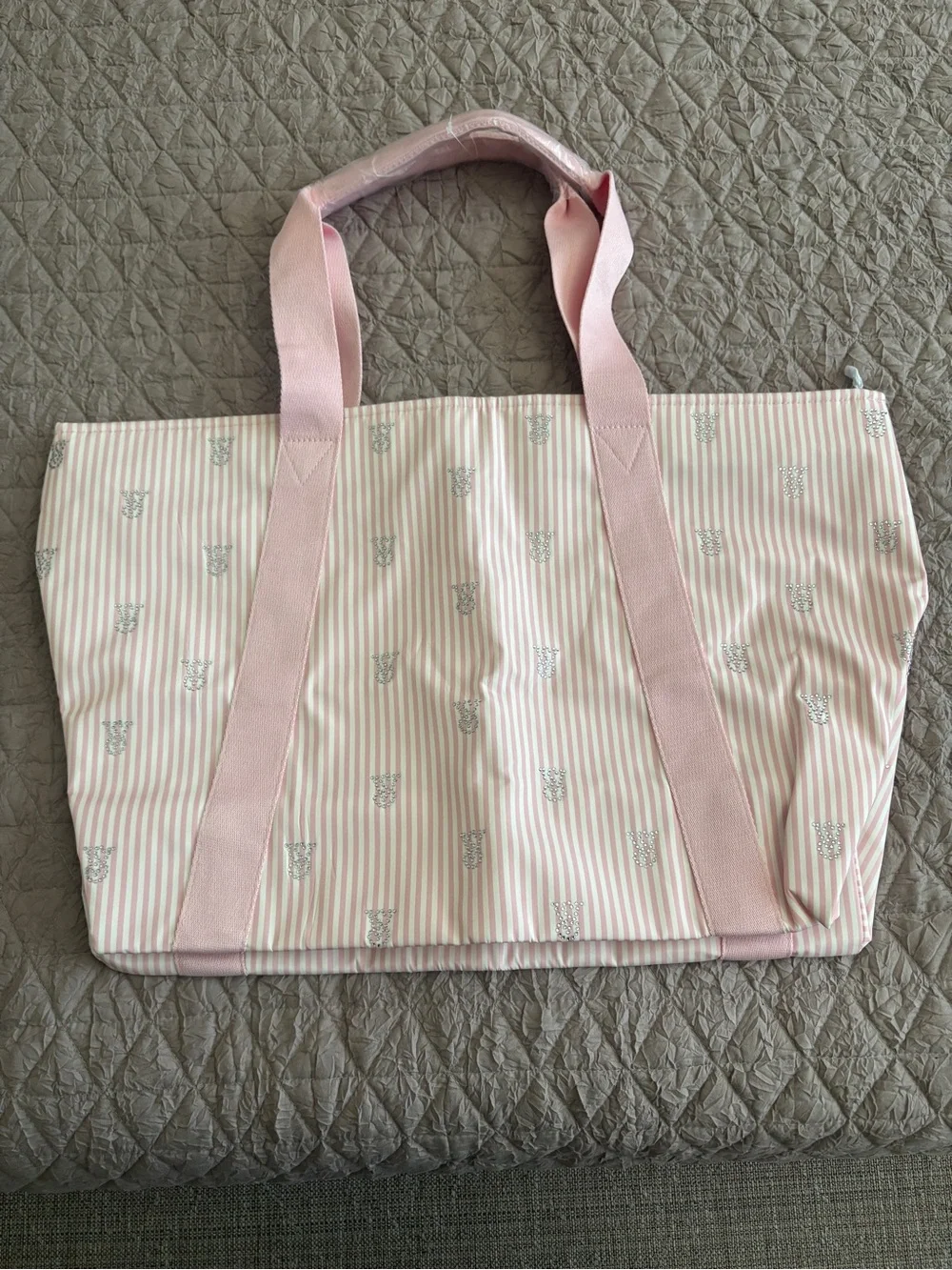 Victoria's Secret Pink Striped Tote with Light Pink Handles